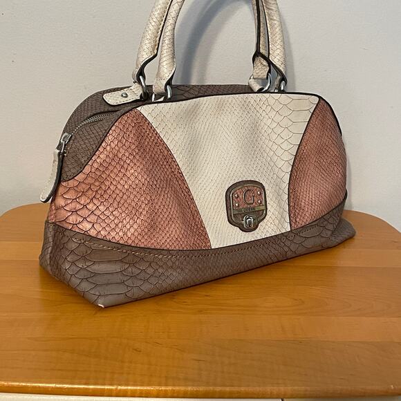 Guess Colorblock  Satchel Bag White Pink Gray Faux Snakeskin Y2K Purse Handbag - Picture 2 of 14